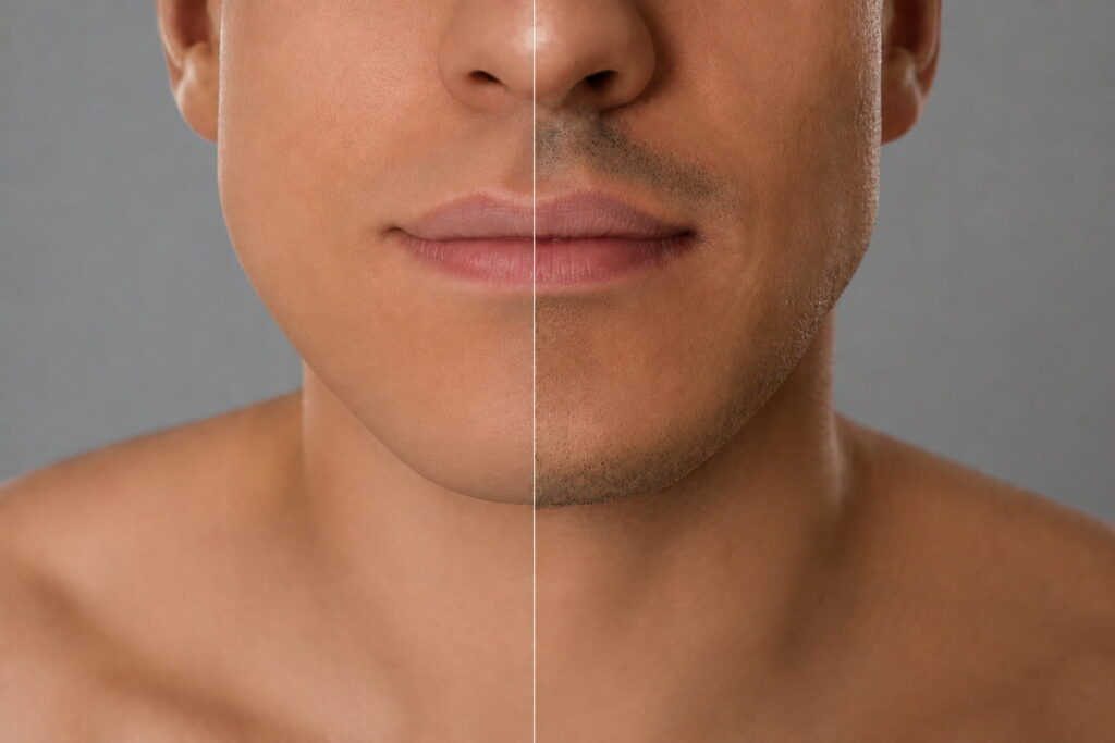 Before and after laser beard hair removal